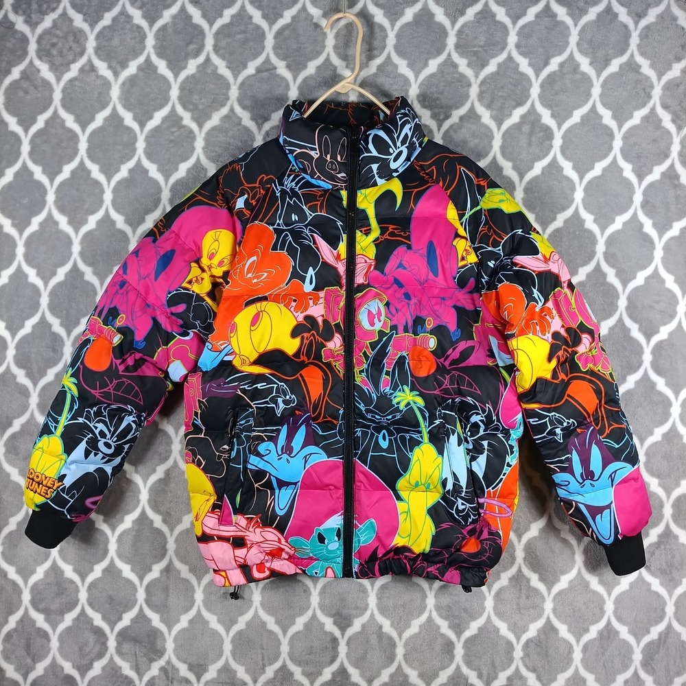 Freeze Max Looney Tunes Jacket Womens Medium Cartoon Print Full Zip Puffer AOP